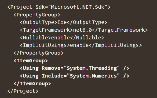  Implicit Usings in csproj 